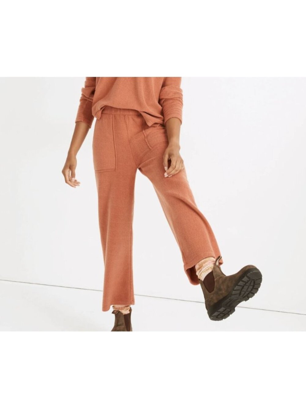 Madewell Rust Cozy Brushed Fleece Wide Leg Lounge Pant S